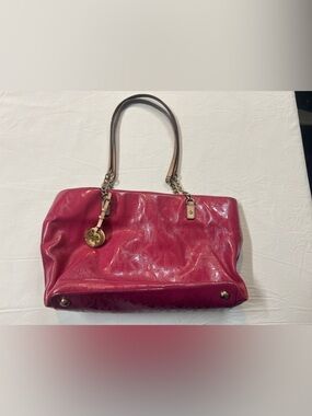 Michael Kors Pink Patent Tote Bag MK Logo Shoulder Bag Large